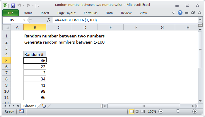 Excel formula: Random number between two numbers | Exceljet